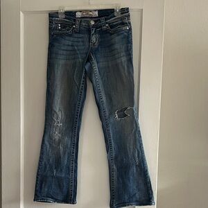 Vintage Stylish Distressed Blue Flare Jeans